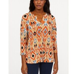 Lucky Brand Cora Geometric Popover Blouse 3/4 Sleeve Top Boho Southwestern 1X